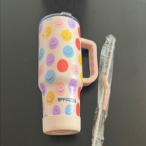40 oz. Smiley Stainless Travel Mug and Straw
